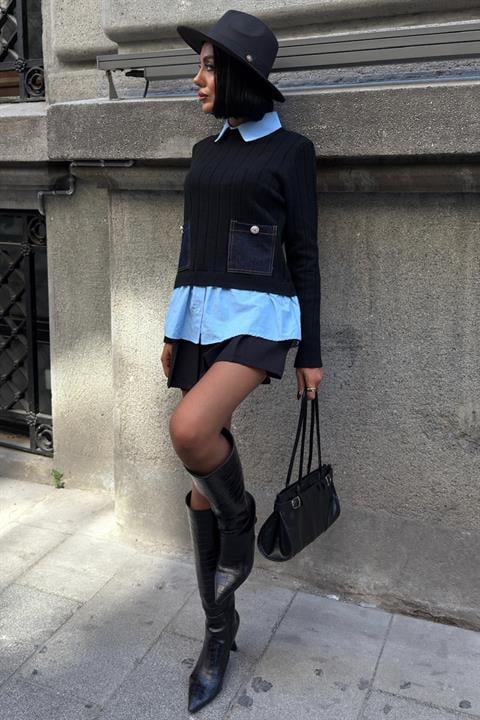 Sweater With Striped And Plain Design