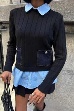 Sweater With Striped And Plain Design - Brand: Sobe Istanbul - Women & Kids, Baby Clothes Wholesale - Globality Store