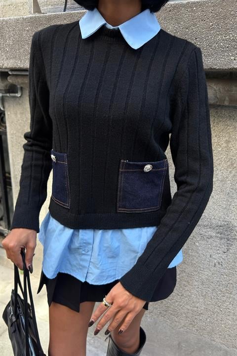 Sweater With Striped And Plain Design