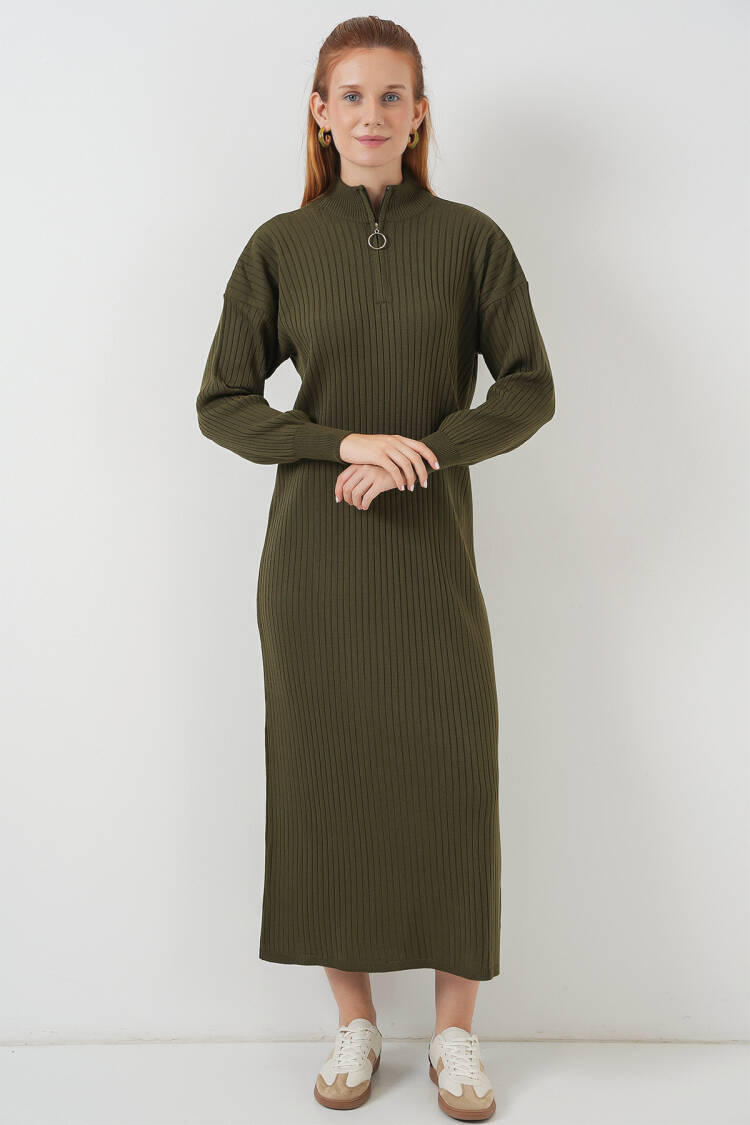 Green Striped Modest Sweater Dress