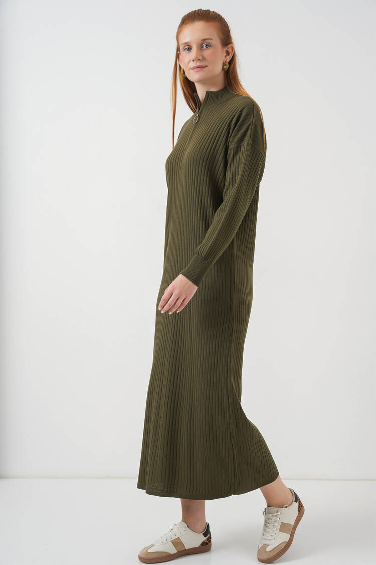 Green Striped Modest Sweater Dress
