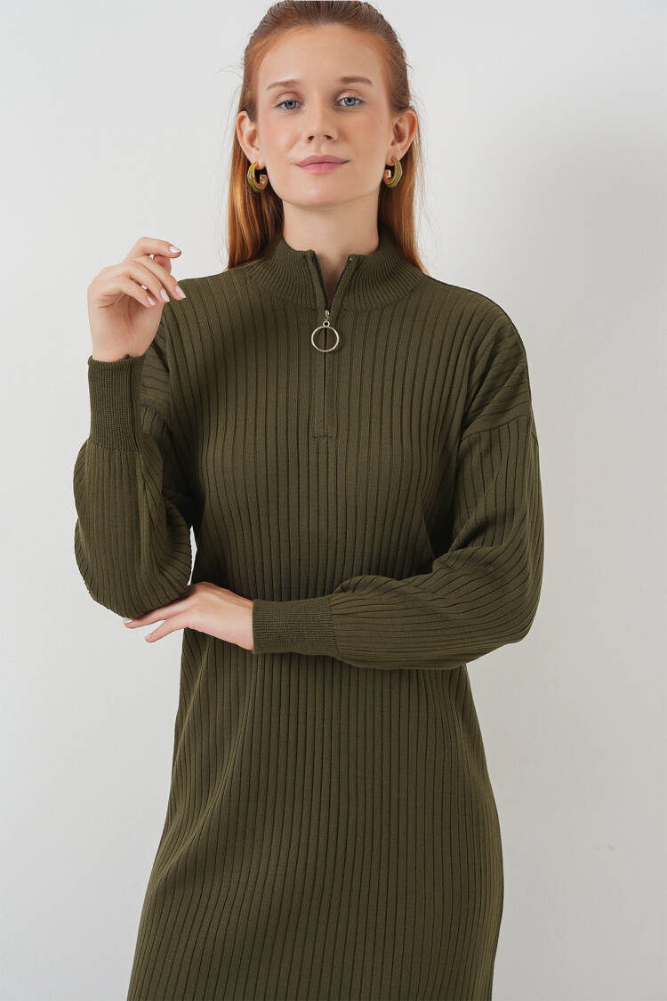 Green Striped Modest Sweater Dress
