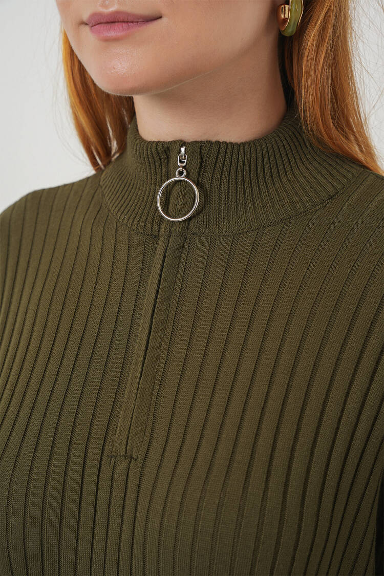 Green Striped Modest Sweater Dress