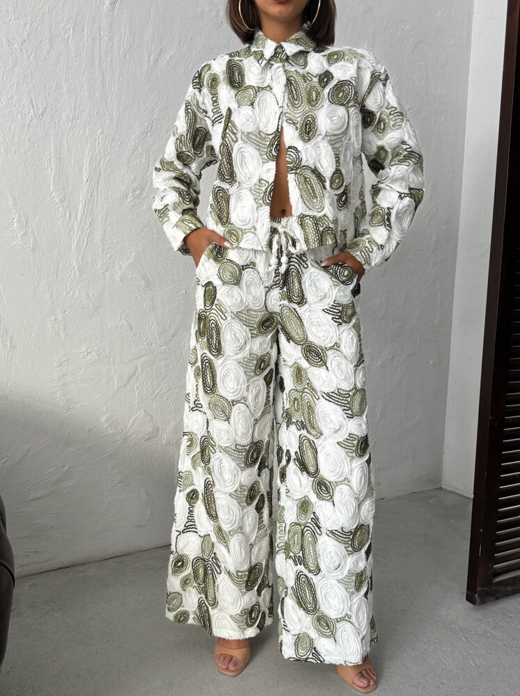 White Ethnic Palazzo Pants With High Waist
