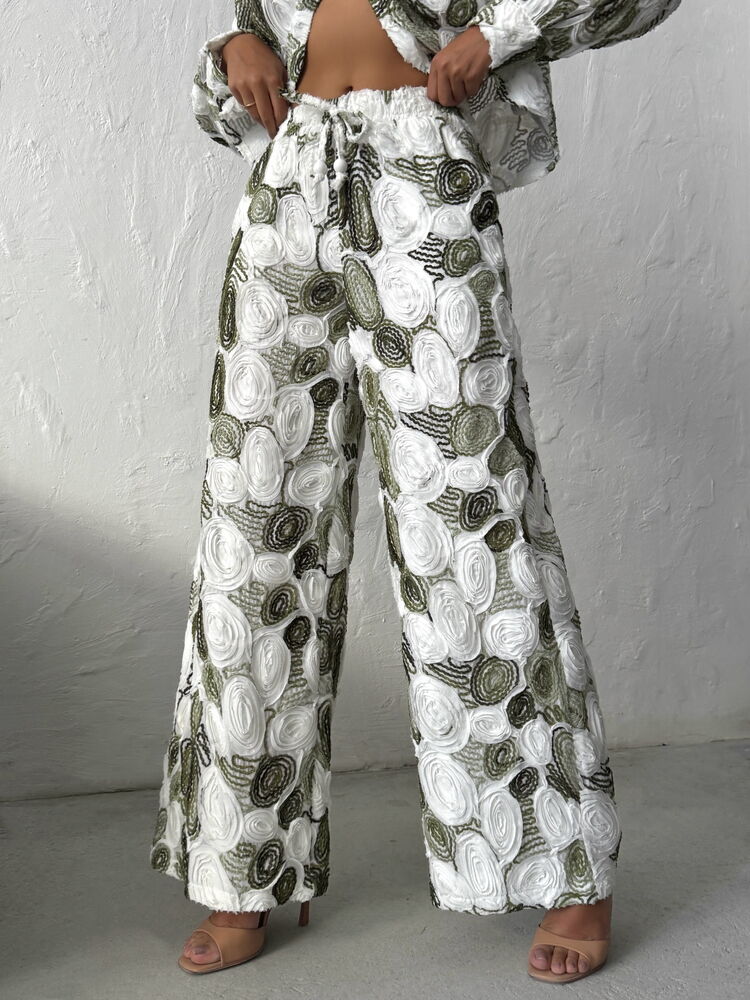 White Ethnic Palazzo Pants With High Waist