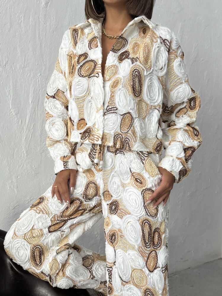 Beige Marble Casual Buttoned Shirt With Shawl Collar