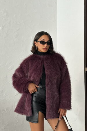 Claret Red Fur Oversized Glam Jacket - Brand: Topshow - Women & Kids, Baby Clothes Wholesale - Globality Store
