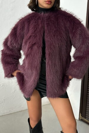 Claret Red Fur Oversized Glam Jacket - Brand: Topshow - Women & Kids, Baby Clothes Wholesale - Globality Store