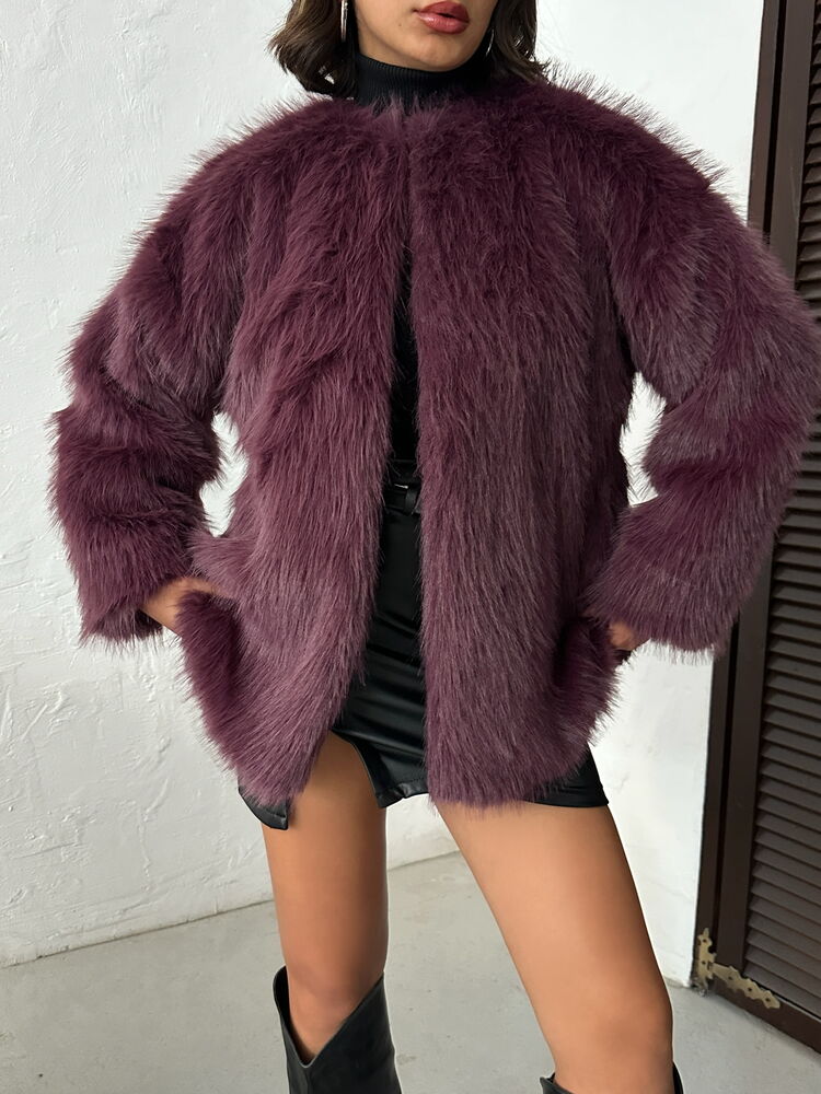 Claret Red Fur Oversized Glam Jacket