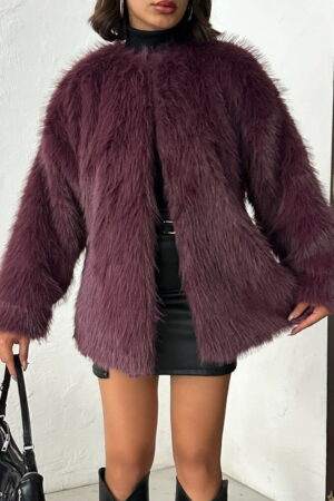 Claret Red Fur Oversized Glam Jacket - Brand: Topshow - Women & Kids, Baby Clothes Wholesale - Globality Store