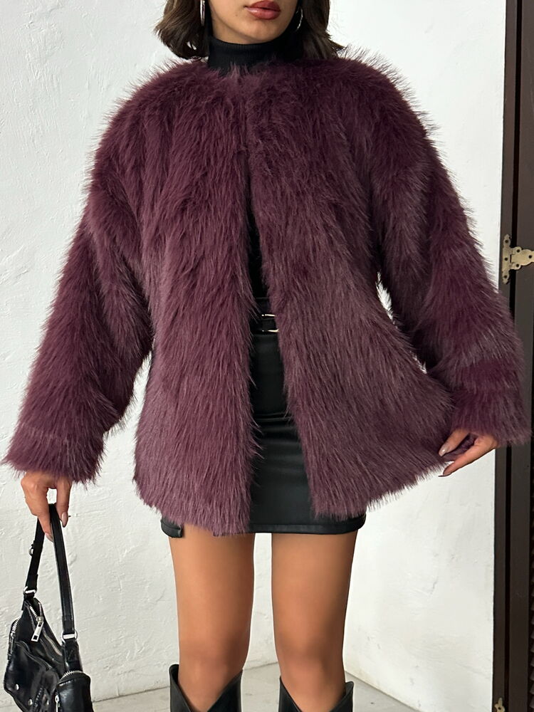 Claret Red Fur Oversized Glam Jacket