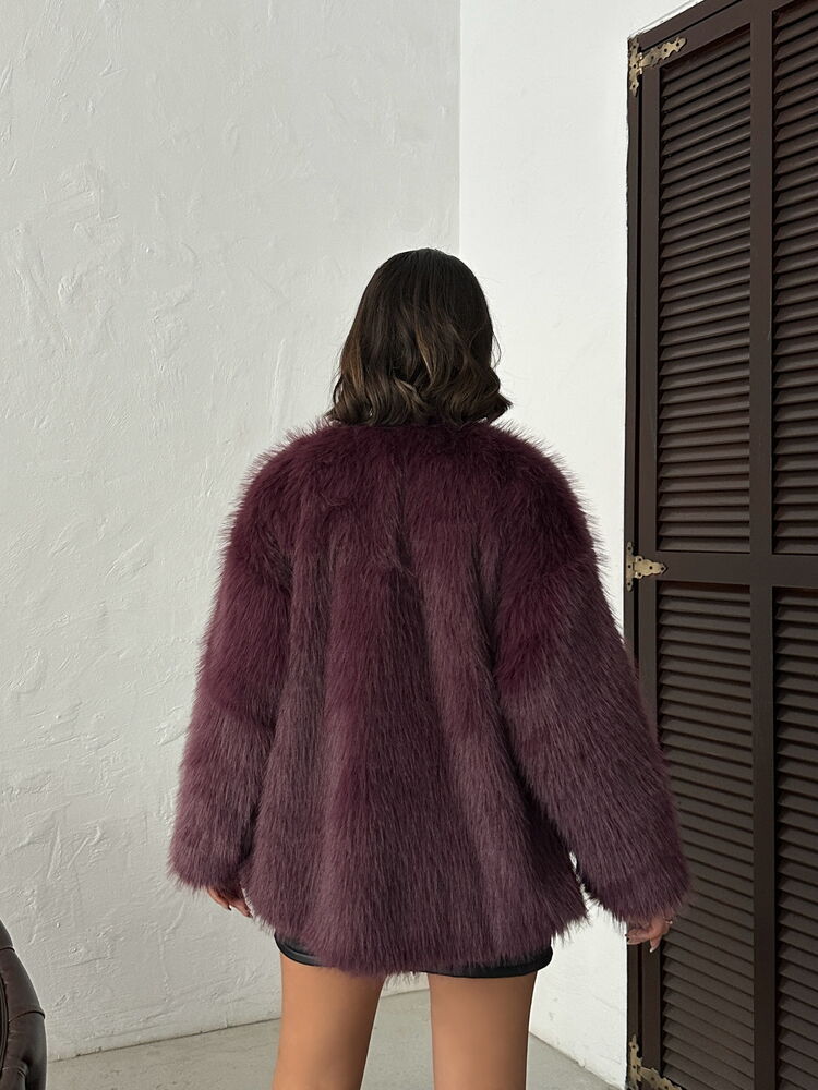 Claret Red Fur Oversized Glam Jacket