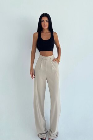 Beige Elegant Formal Casual Palazzo Pants - Brand: EYYO ATELIER - Women & Kids, Baby Clothes Wholesale - Globality Store