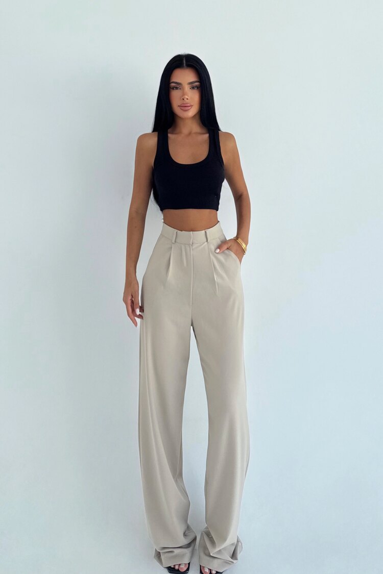 Beige Elegant Formal Casual Palazzo Pants - Brand: EYYO ATELIER - Women & Kids, Baby Clothes Wholesale - Globality Store