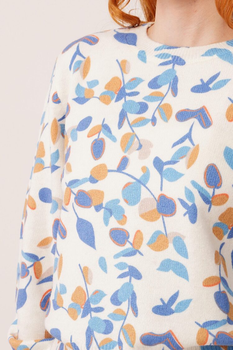 White Floral Crew Neck Sweater