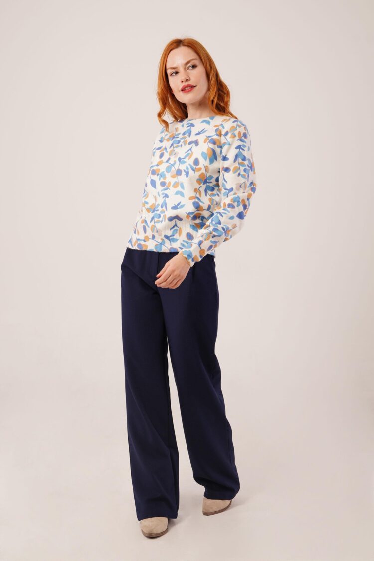 White Floral Crew Neck Sweater