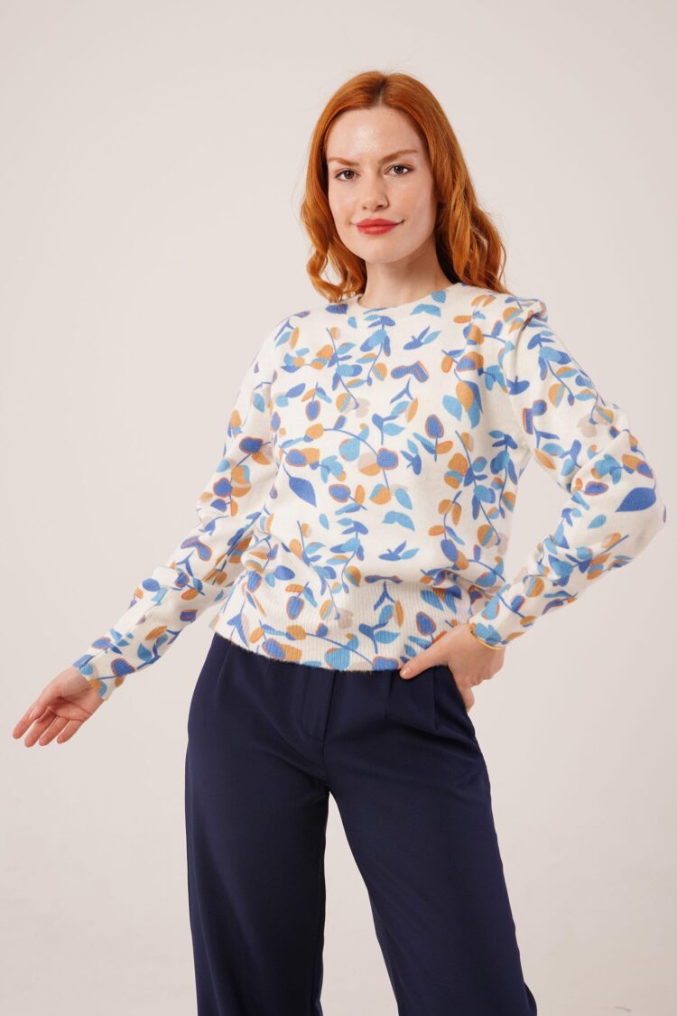 White Floral Crew Neck Sweater - Brand: Lustrin - Women & Kids, Baby Clothes Wholesale - Globality Store