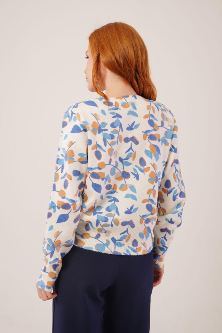 White Floral Crew Neck Sweater