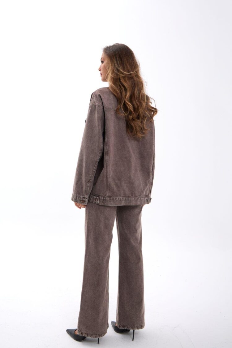 Brown Denim Jacket - Oversized Trucker With Flap Pocket