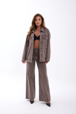 Brown Denim Jacket - Oversized Trucker With Flap Pocket - Brand: Fame - Women & Kids, Baby Clothes Wholesale - Globality Store