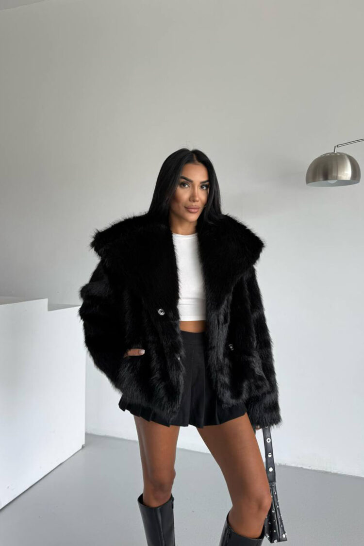 Glam Fur Coat With Notched Collar - Brand: Mode Roy - Women & Kids, Baby Clothes Wholesale - Globality Store