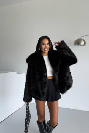 Glam Fur Coat With Notched Collar - Brand: Mode Roy - Women & Kids, Baby Clothes Wholesale - Globality Store