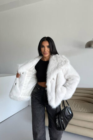White Glam Fur Coat With Oversized Fit - Brand: Mode Roy - Women & Kids, Baby Clothes Wholesale - Globality Store