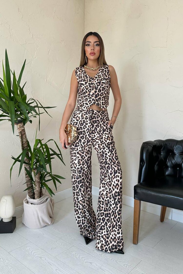 Beige Leopard Print Formal Set