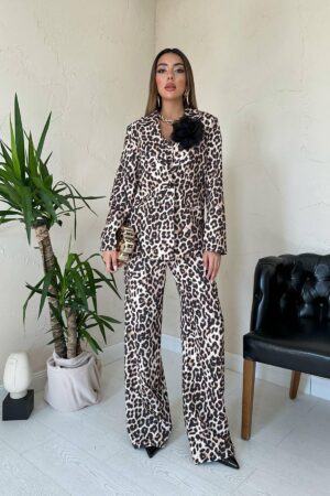 Beige Leopard Print Formal Set - Brand: Elisa - Women & Kids, Baby Clothes Wholesale - Globality Store