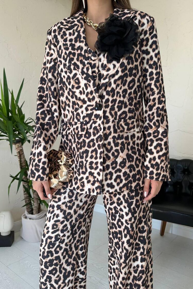 Beige Leopard Print Formal Set