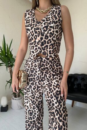 Beige Leopard Print Formal Set - Brand: Elisa - Women & Kids, Baby Clothes Wholesale - Globality Store