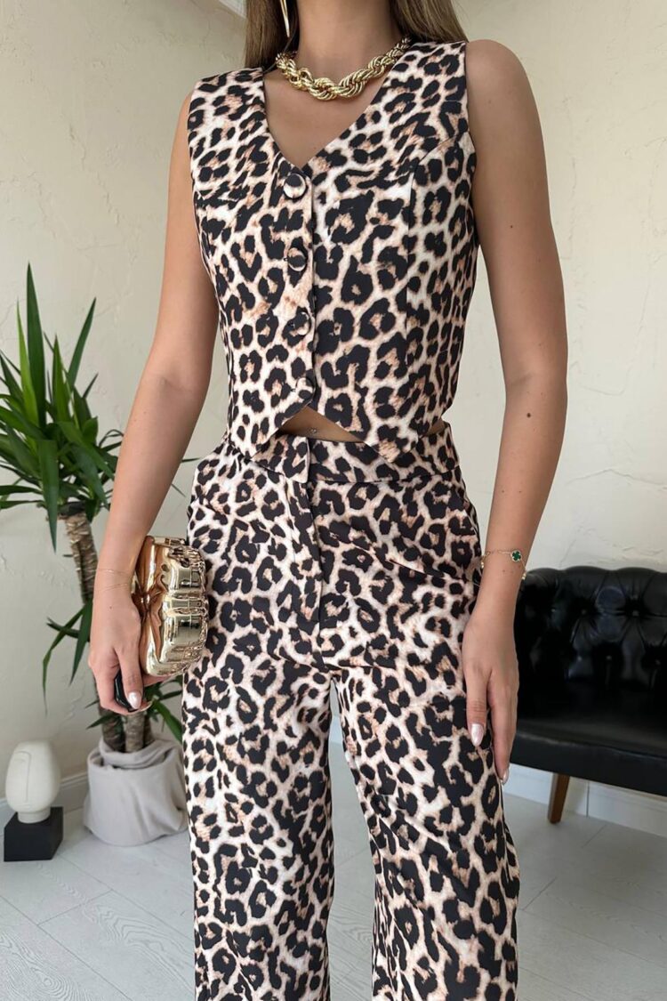 Beige Leopard Print Formal Set