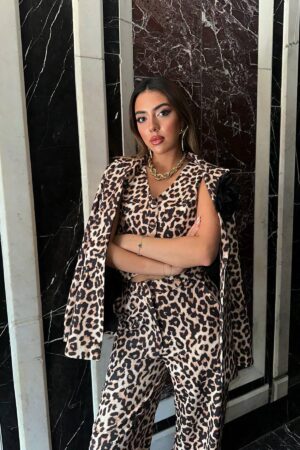 Beige Leopard Print Formal Set - Brand: Elisa - Women & Kids, Baby Clothes Wholesale - Globality Store