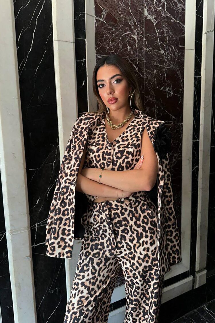 Beige Leopard Print Formal Set