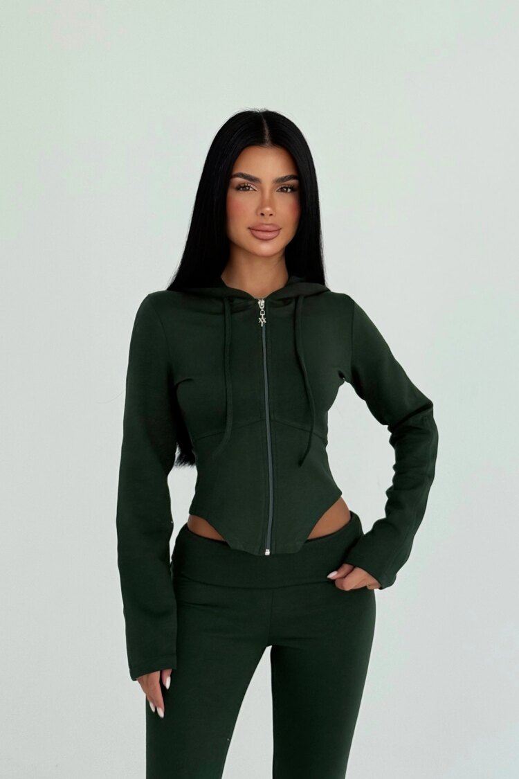 Black Tracksuit Slim Fit Zip Up With Hooded Neck