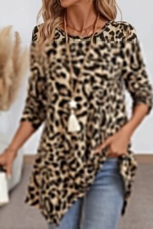 Beige Animal Print Oversized Blouse With Long Sleeves - Brand: Janes - Women & Kids, Baby Clothes Wholesale - Globality Store
