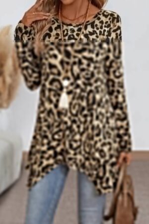 Beige Animal Print Oversized Blouse With Long Sleeves - Brand: Janes - Women & Kids, Baby Clothes Wholesale - Globality Store