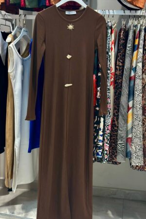 Brown Sheath Dress With Long Sleeves - Brand: Fiori - Women & Kids, Baby Clothes Wholesale - Globality Store