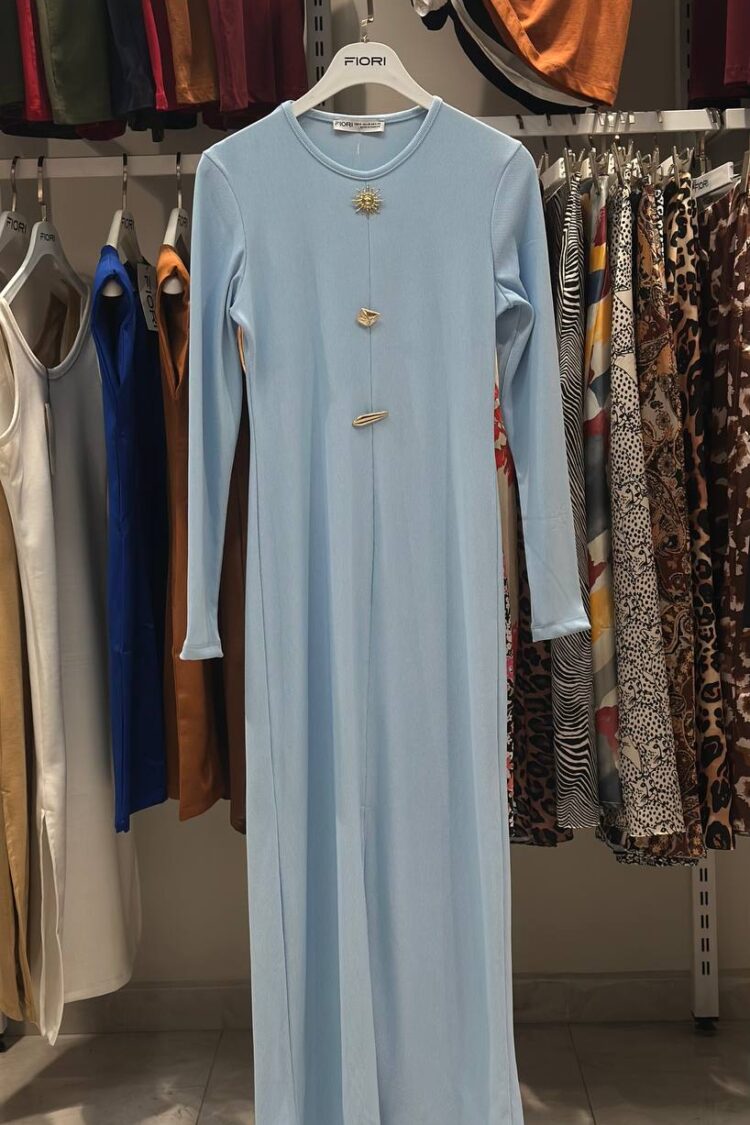 Blue Elegant Modest Shift Dress With Long Sleeves - Brand: Fiori - Women & Kids, Baby Clothes Wholesale - Globality Store