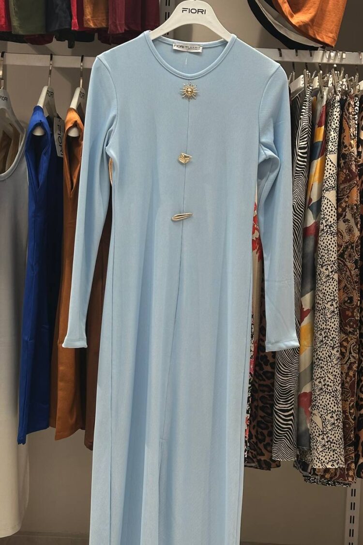 Blue Elegant Modest Shift Dress With Long Sleeves