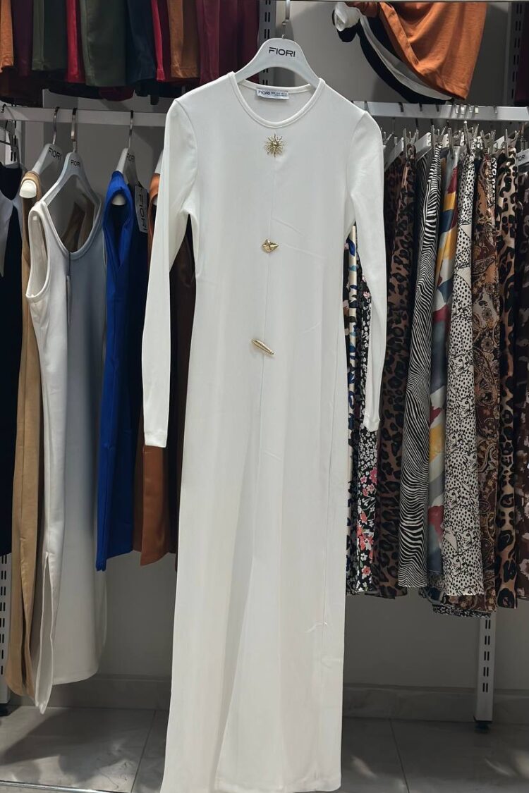 White Elegant Formal Sheath Dress With Long Sleeves - Brand: Fiori - Women & Kids, Baby Clothes Wholesale - Globality Store
