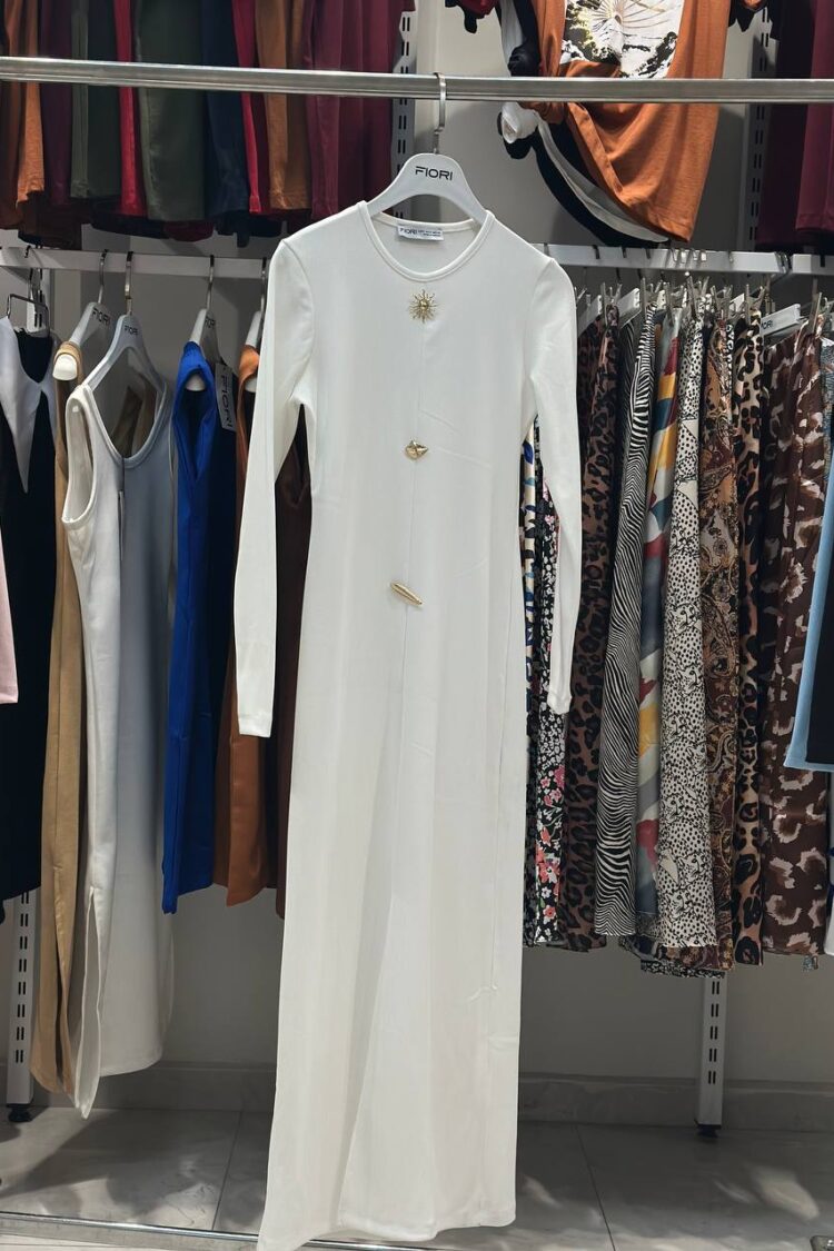 White Elegant Formal Sheath Dress With Long Sleeves