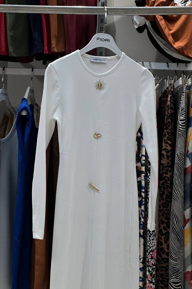 White Elegant Formal Sheath Dress With Long Sleeves