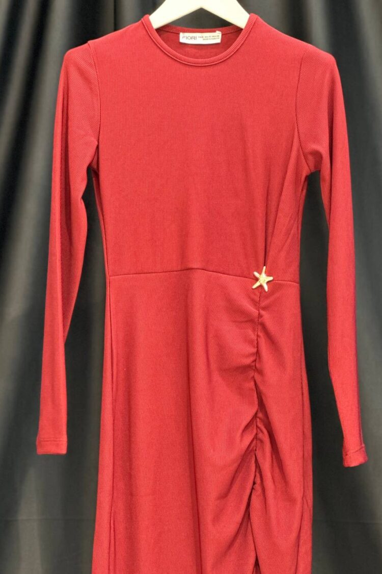 Elegant Red Sheath Dress With Long Sleeves
