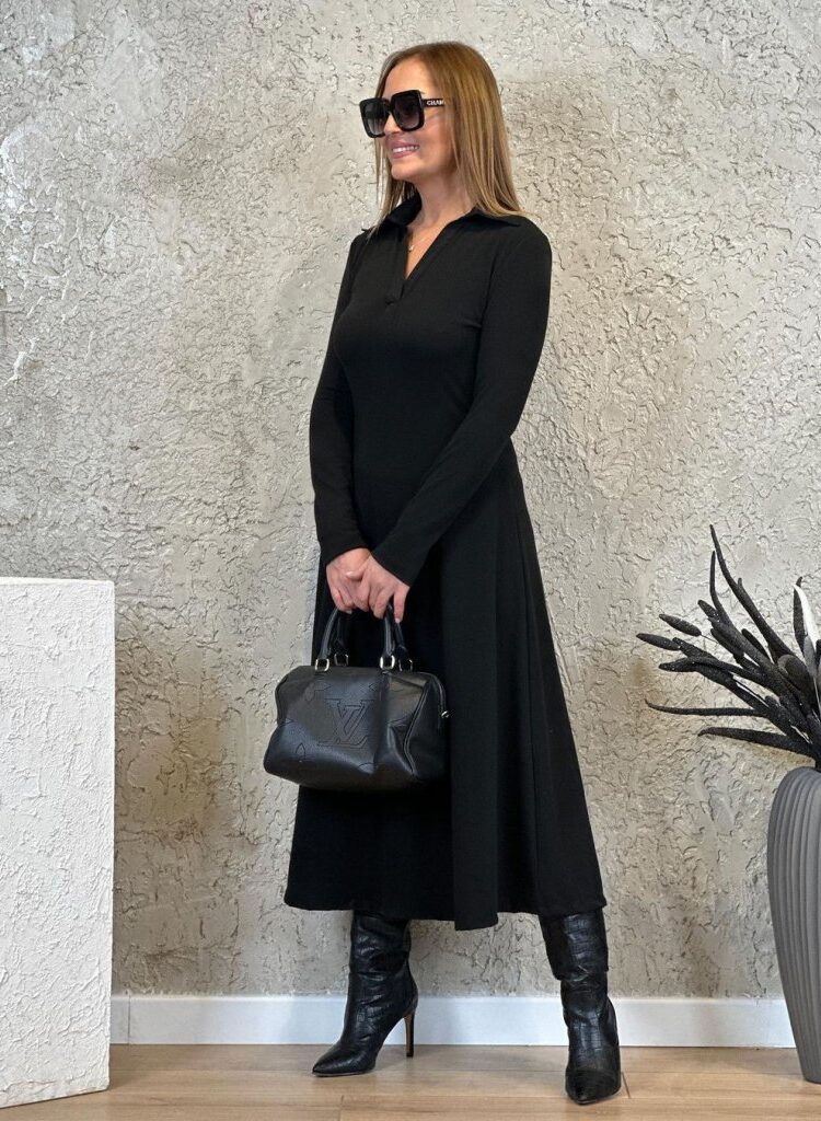 Black A-Line Modest Elegant Midi Dress - Brand: Janes - Women & Kids, Baby Clothes Wholesale - Globality Store