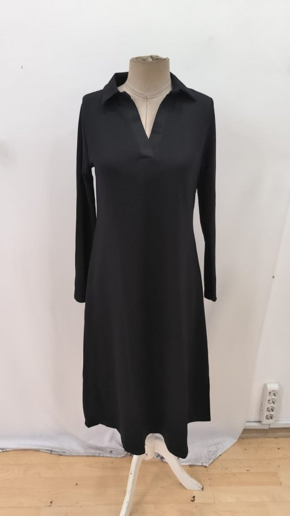 Black A-Line Modest Elegant Midi Dress