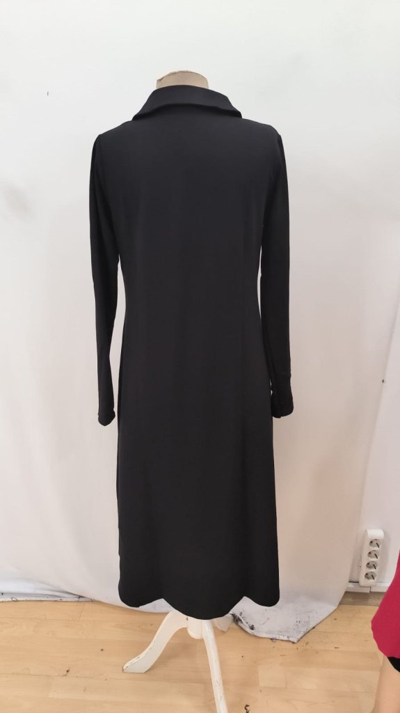 Black A-Line Modest Elegant Midi Dress