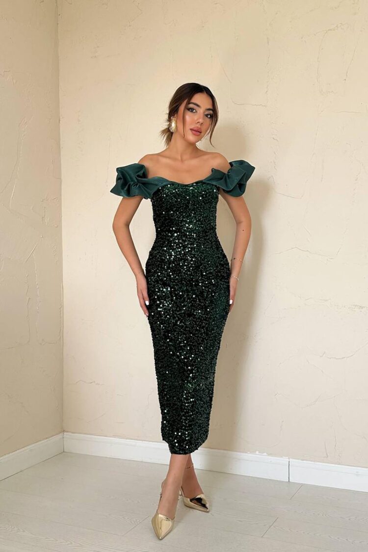 Elegant Green Sequined Sheath Dress