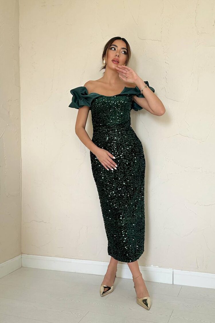Elegant Green Sequined Sheath Dress - Brand: Elisa - Women & Kids, Baby Clothes Wholesale - Globality Store