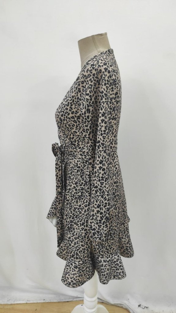 Brown Wrap Mini Dress With Animal Print
